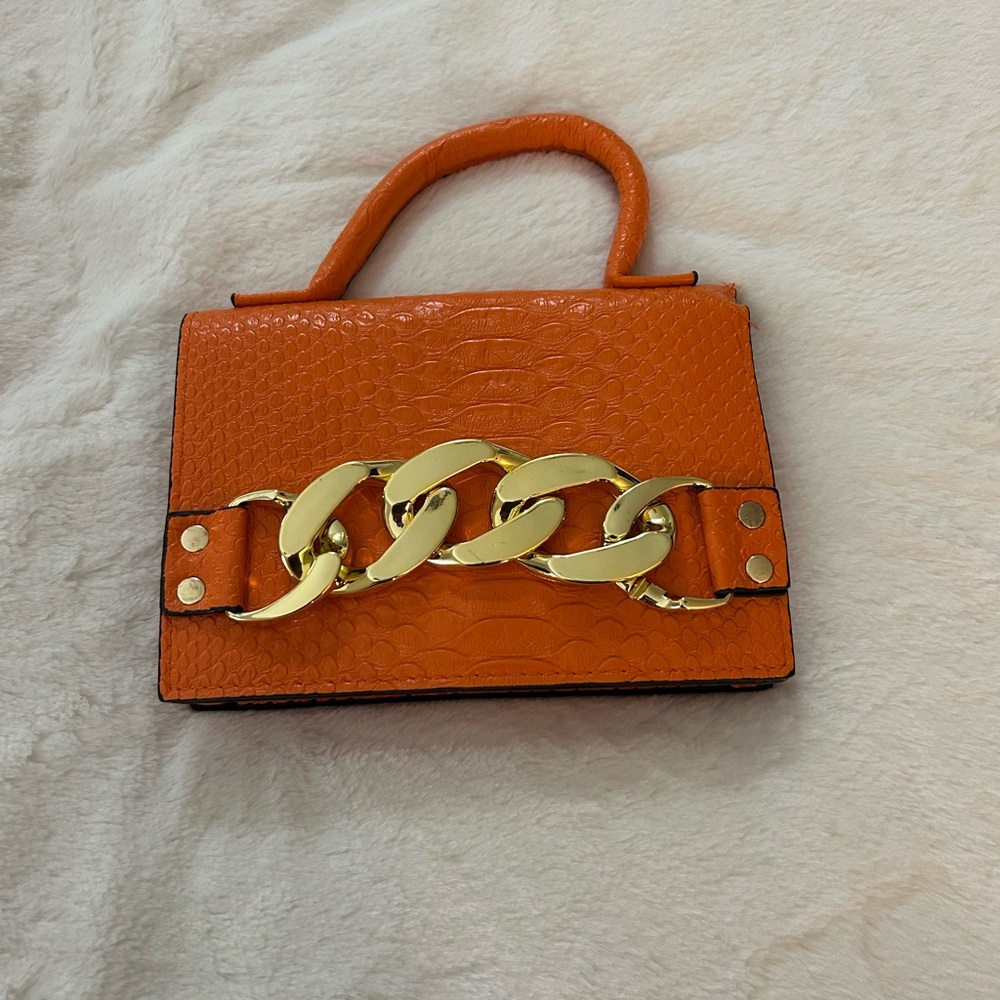 SHEIN Orange Gold Clutch with Chain Detail